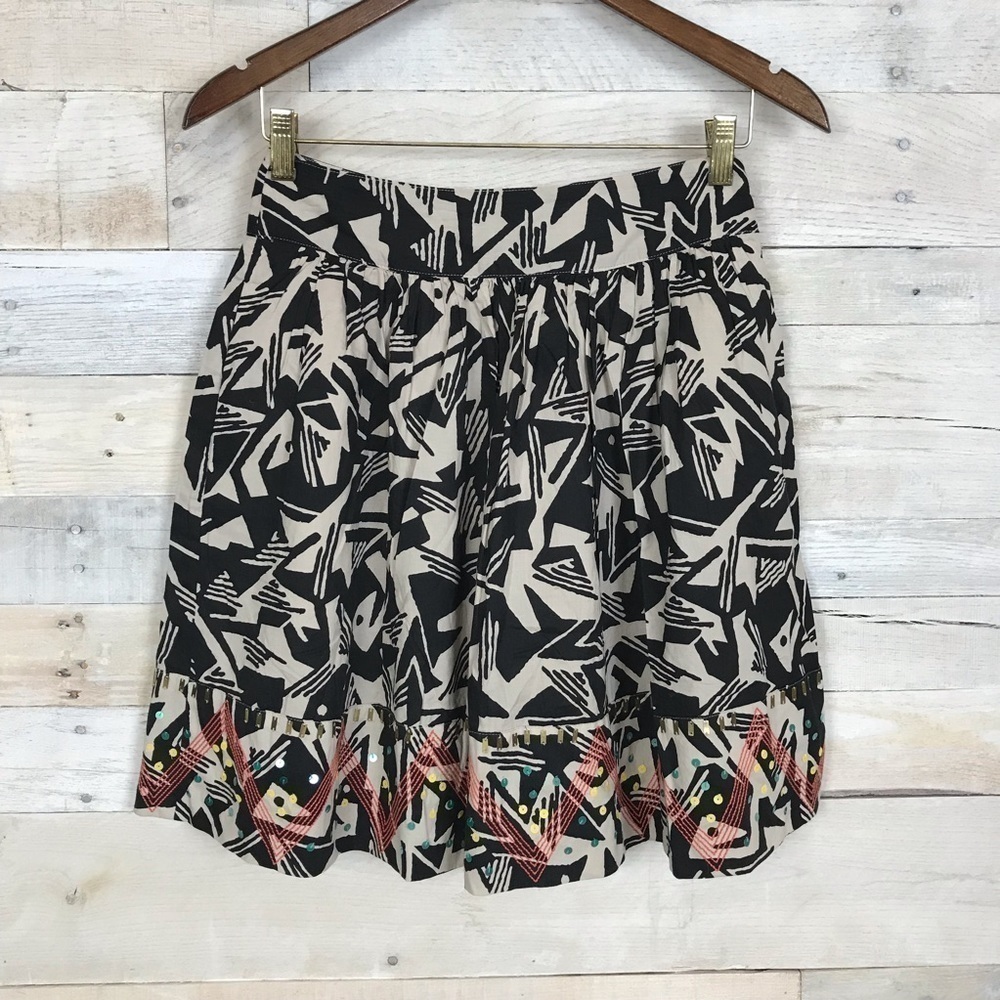 Odille Anthropologie Black Tan Print Skirt 2
